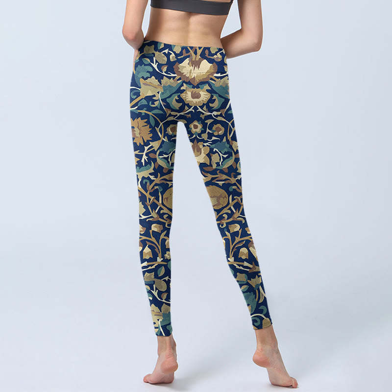Interconnected Lotus Flowers Pattern Gym Leggings Women's Yoga Pants