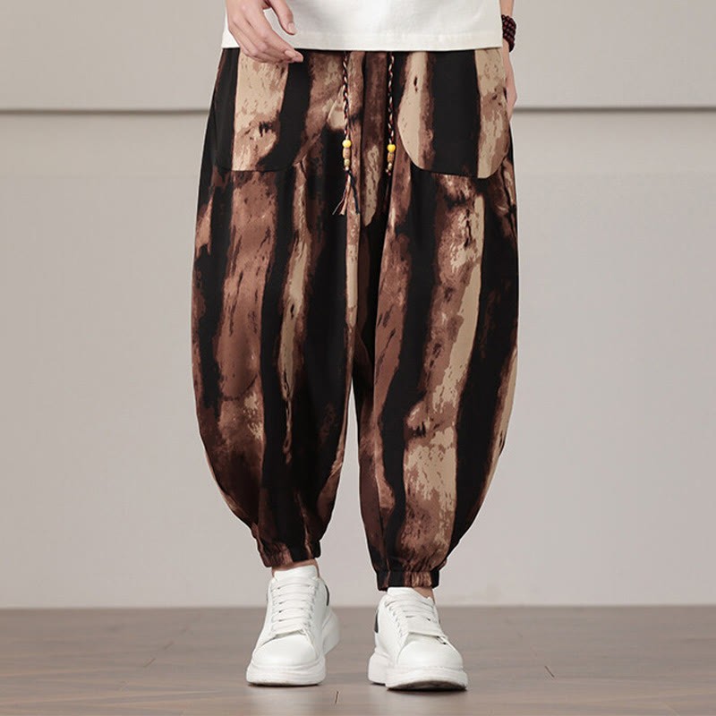 Stripe Pattern Drawstring Men's Harem Pants With Pockets