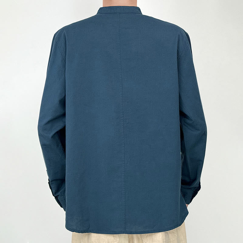 Casual Solid Color Button Front Long Sleeve Cotton Linen Men's Shirts