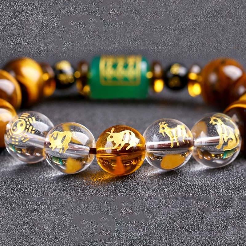 Chinese Zodiac Tiger Eye White Crystal Courage Bracelet