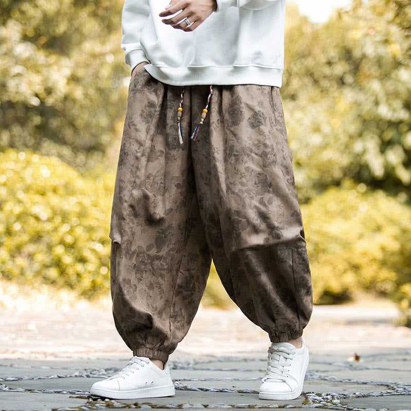 Casual Flower Corduroy Cotton Men's Pants With Big Pockets