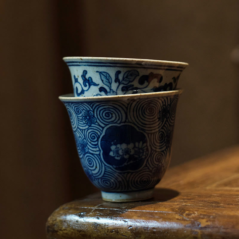 Jingdezhen Blue and White Porcelain Hand Painted Lotus Plum Blossom Ceramic Teacup Kung Fu Tea Cups