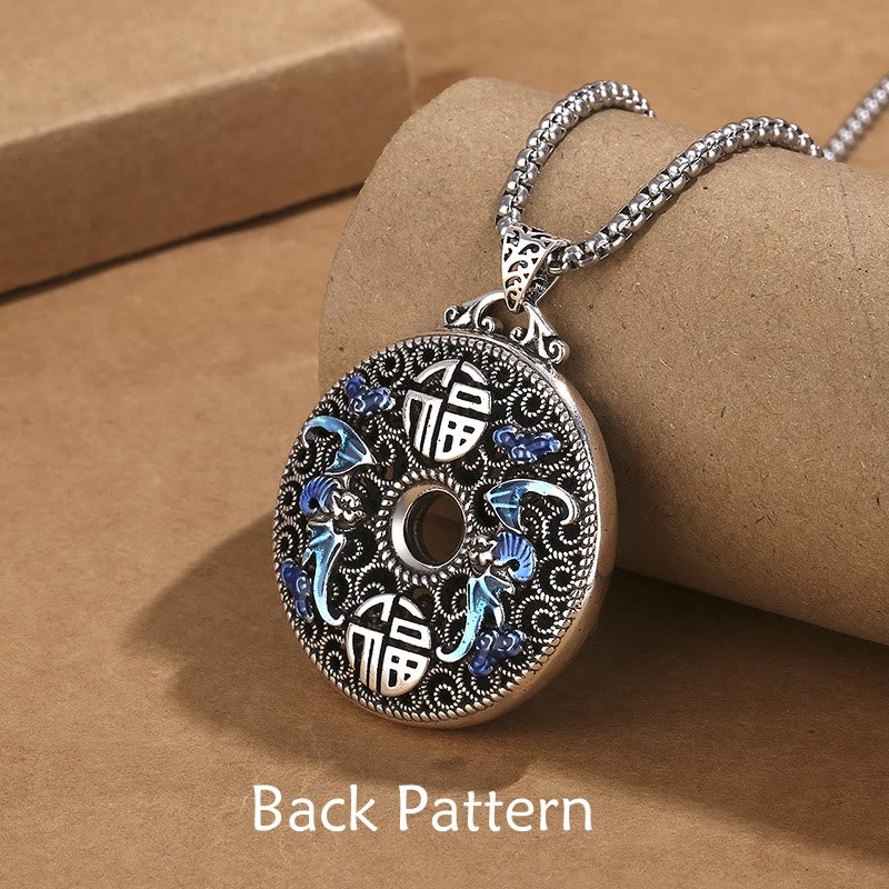 Koi Fish Lotus Peace Buckle Fu Character Wealth Luck Necklace Pendant