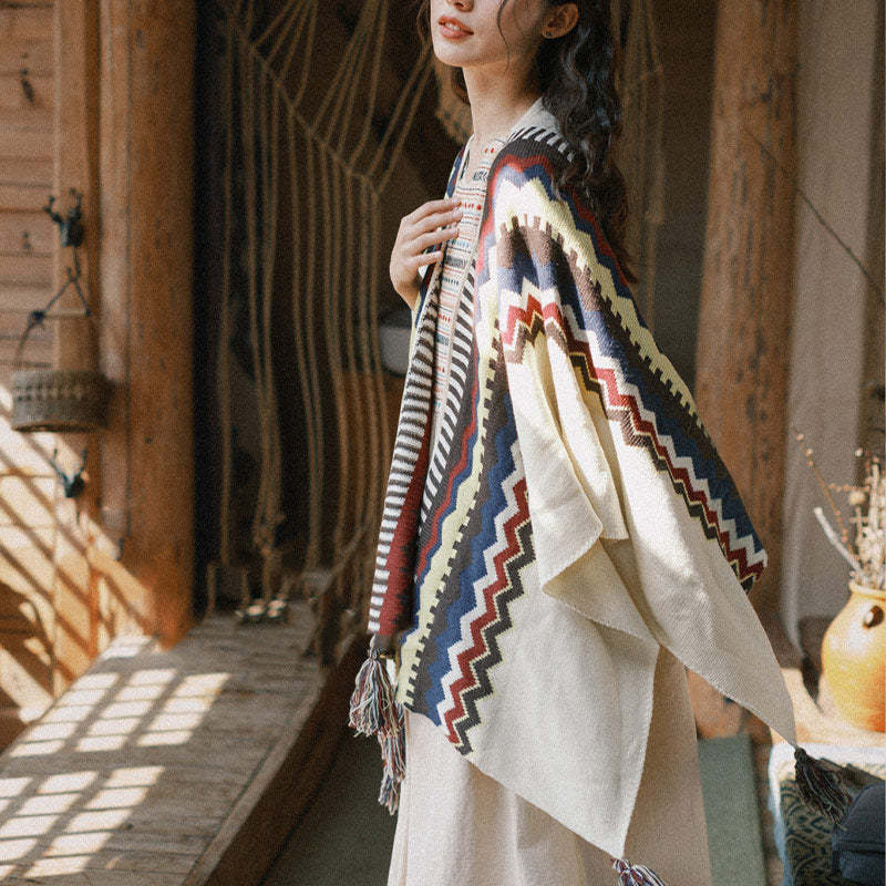 Tibetan Colorful Striped Shawl Tassels Cozy Warm Travel Scarf Wrap