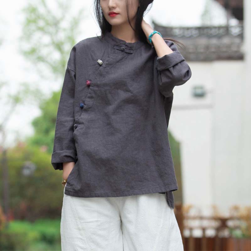Ramie Linen Blouse Women Shirt Top Chinese Hanfu Style Clothing