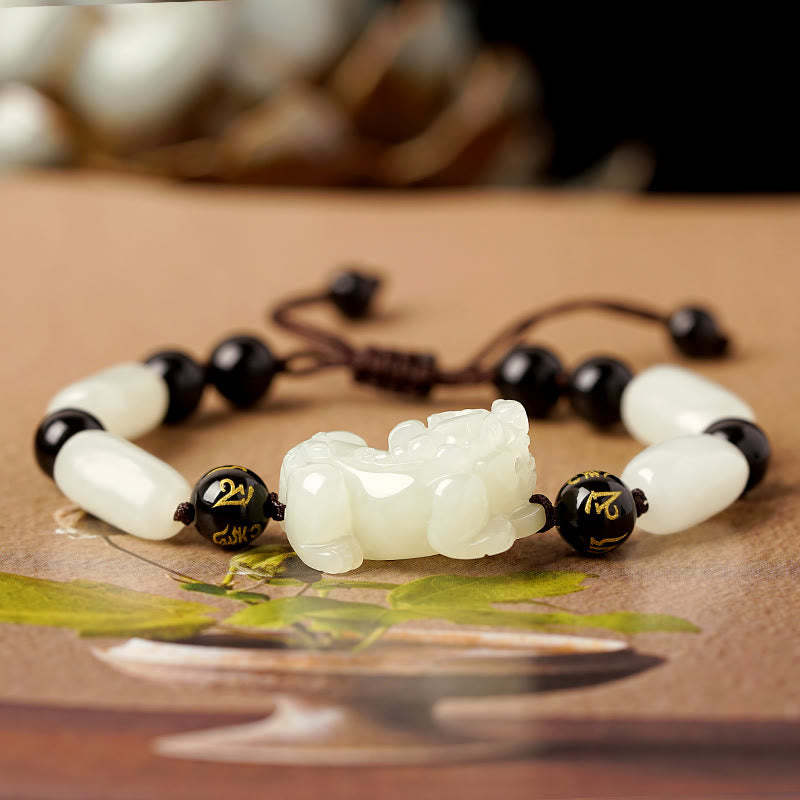 Natural Hetian White Jade PiXiu Wealth String Bracelet