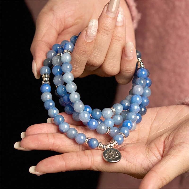 108 Mala Beads Multi-layer Natural Blue Aventurine Lotus Calm Bracelet