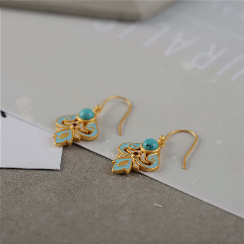 Copper Enamel Turquoise Positive Drop Earrings