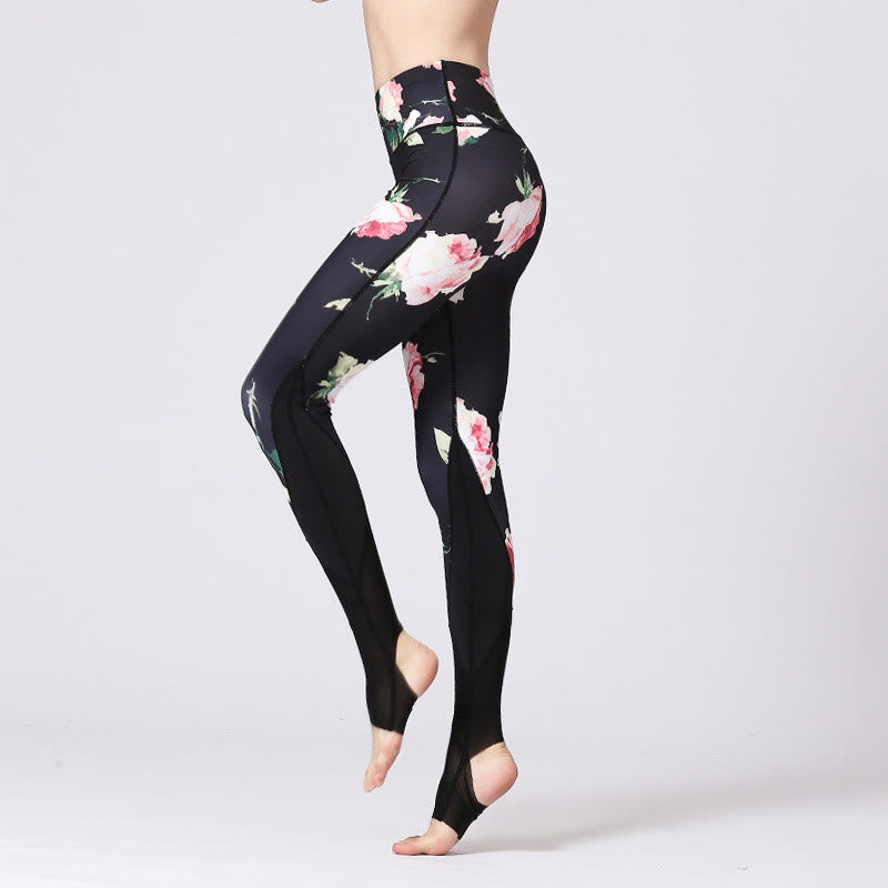 Rose Peony Flower Print Design Sports Fitness Yoga Leggings Women's Yoga Pants