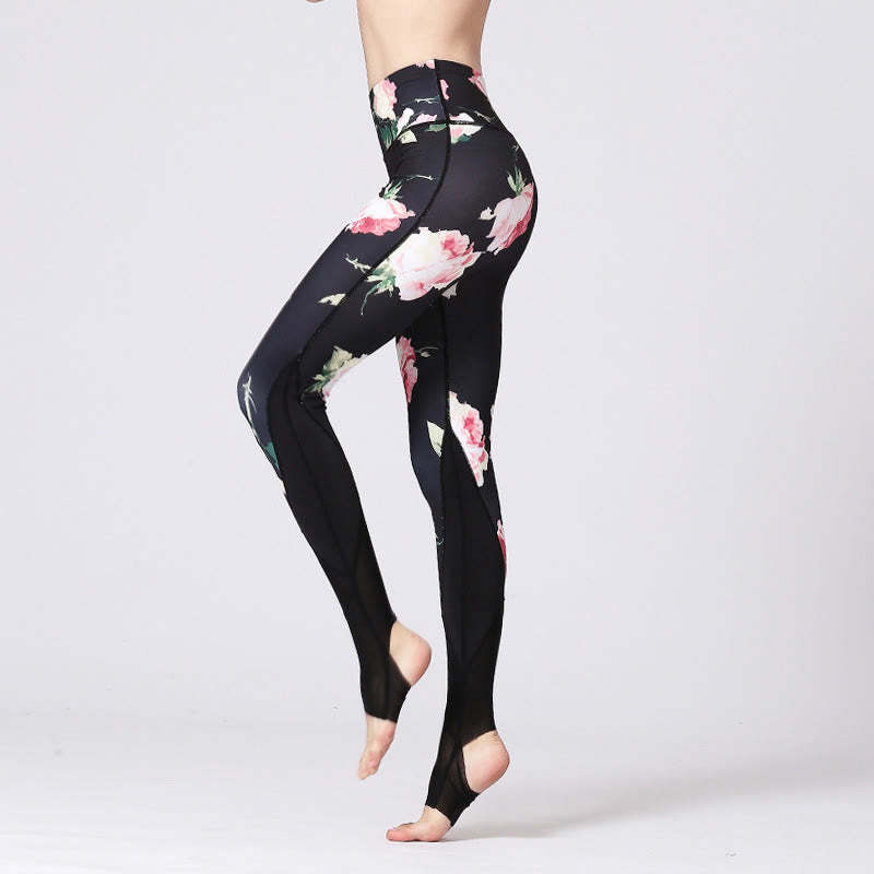 Rose Peony Flower Print Design Sports Fitness Yoga Leggings Women's Yoga Pants