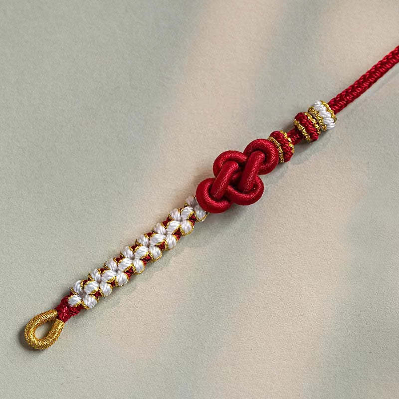 Handmade True Love Knot Peach Blossom Charm Luck Rope Bracelet