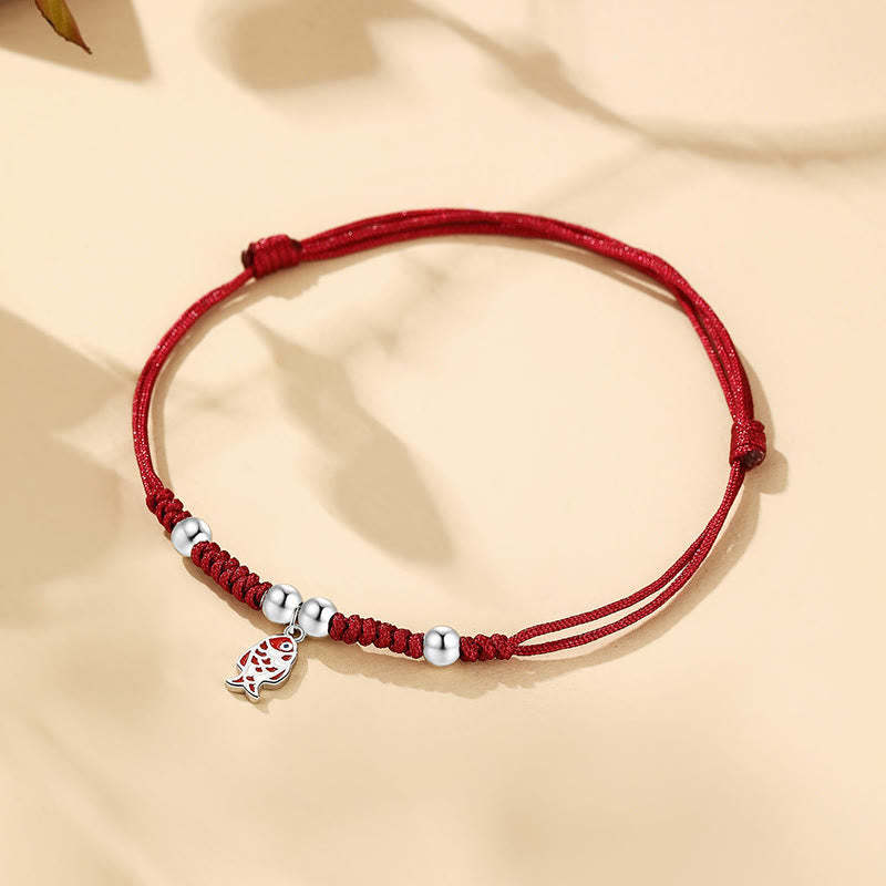 925 Sterling Silver Luck Koi Fish Wealth Handcrafted Braided Red Bracelet