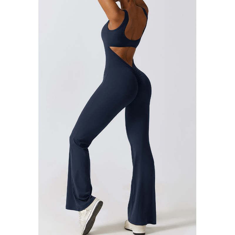 Women Workout Sleeveless Jumpsuit Flare Pants Sports Fitness Yoga Bodysuit