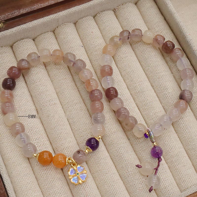 Natural Purple Golden Silk Jade Violet Flower Bead Charm Wealth Bracelet