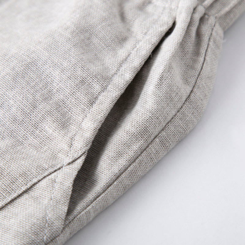 Casual Flower Embroidery Women's Cotton Linen Pants With Pockets