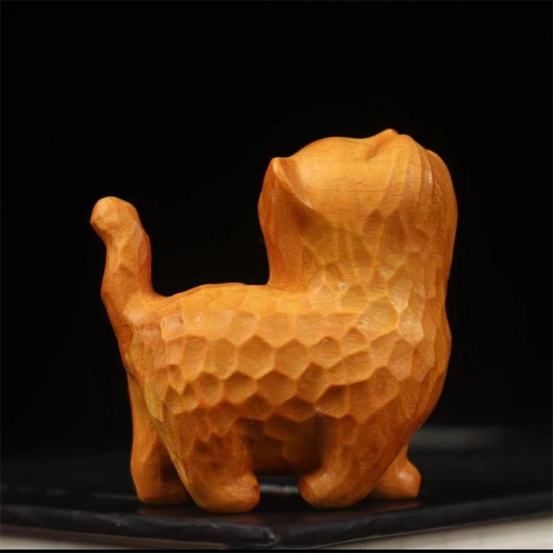 Mini Thuja Sutchuenensis Boxwood Cute Cat Kitten Carved Prosperity Decoration