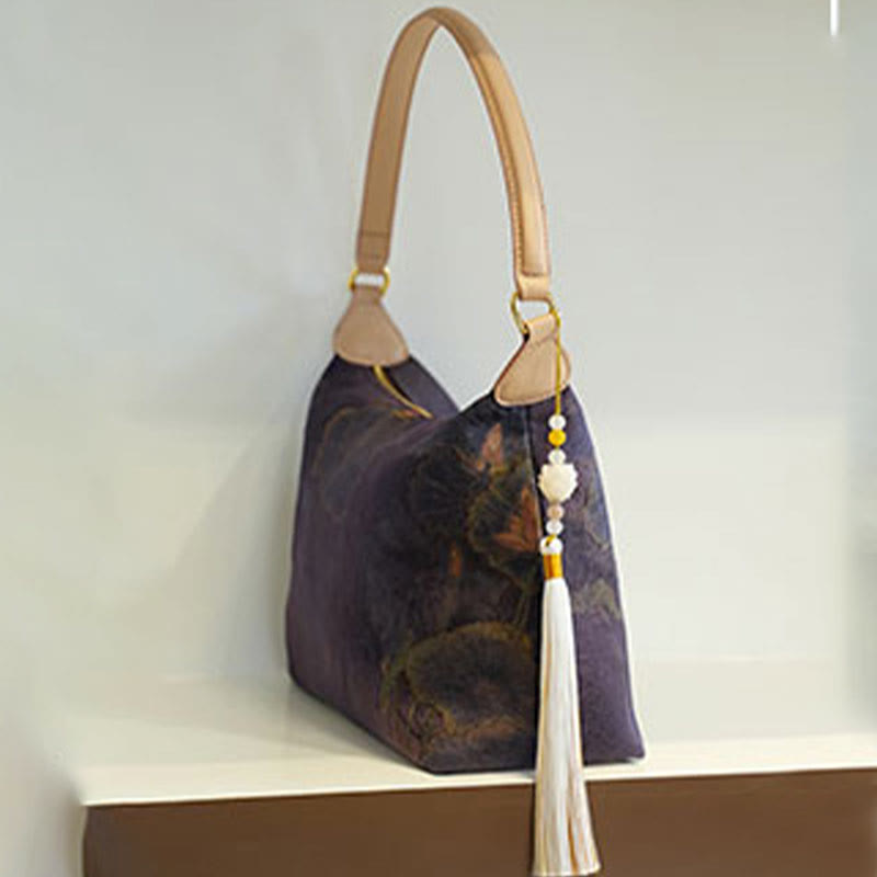 Lotus Bamboo Crane Deer Butterfly Mountain Xiangyunsha Silk Song Brocade Crossbody Bag Shoulder Bag