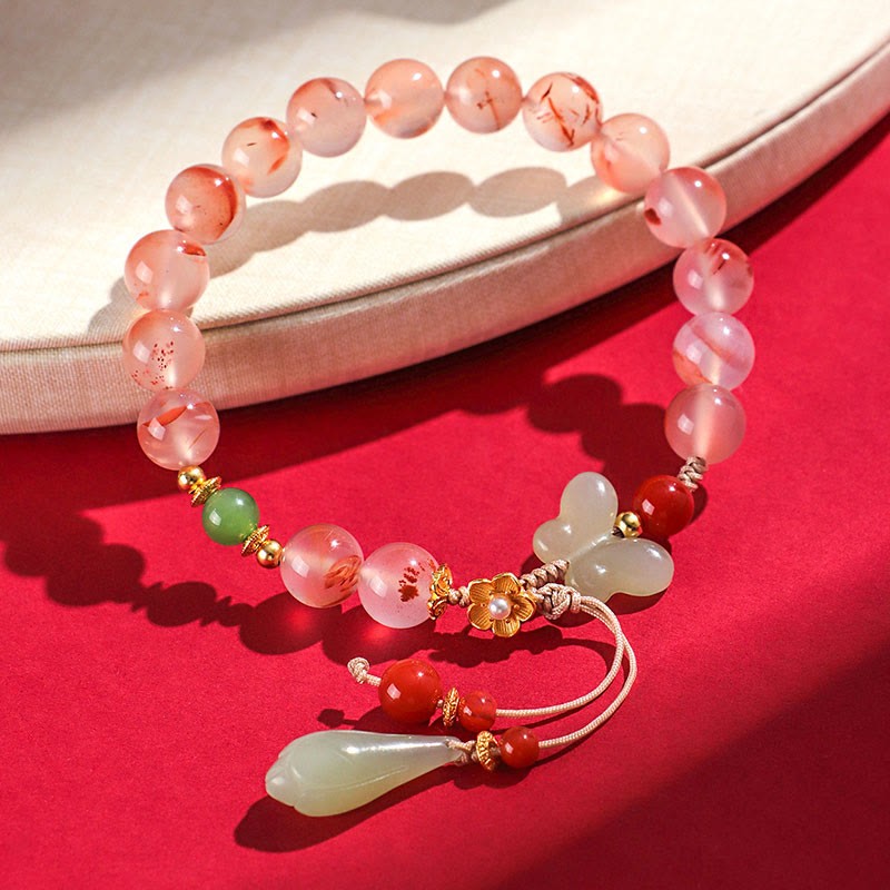 South Red Agate Butterfly Orchid Hetian Jade Luck Bracelet