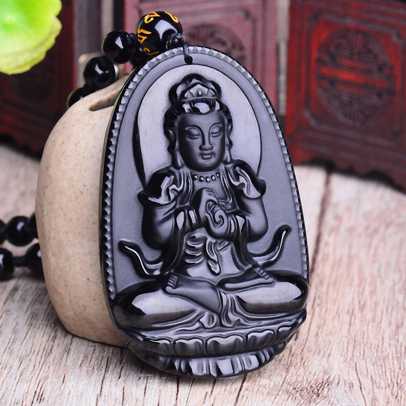 Chinese Zodiac Obsidian mystic zen Amulet Protection Pendant Necklace