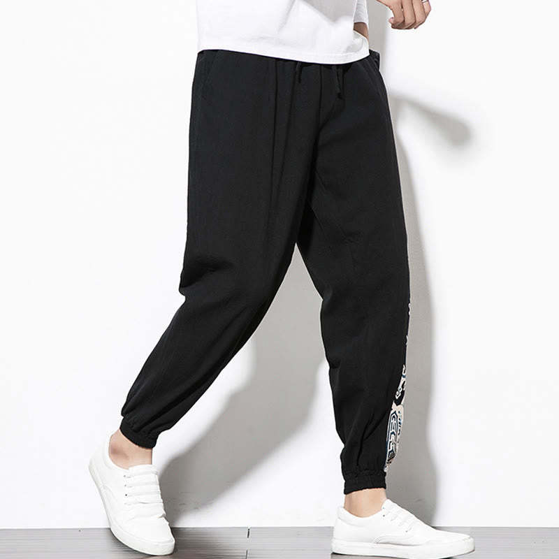 Summer Dragon Waves Cotton Men's Pants With Pockets