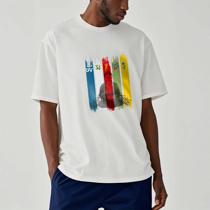 Six True Words 'Om Mani Padme Hum' mystic zen Sitting With Lotus Cotton Tee T-shirt