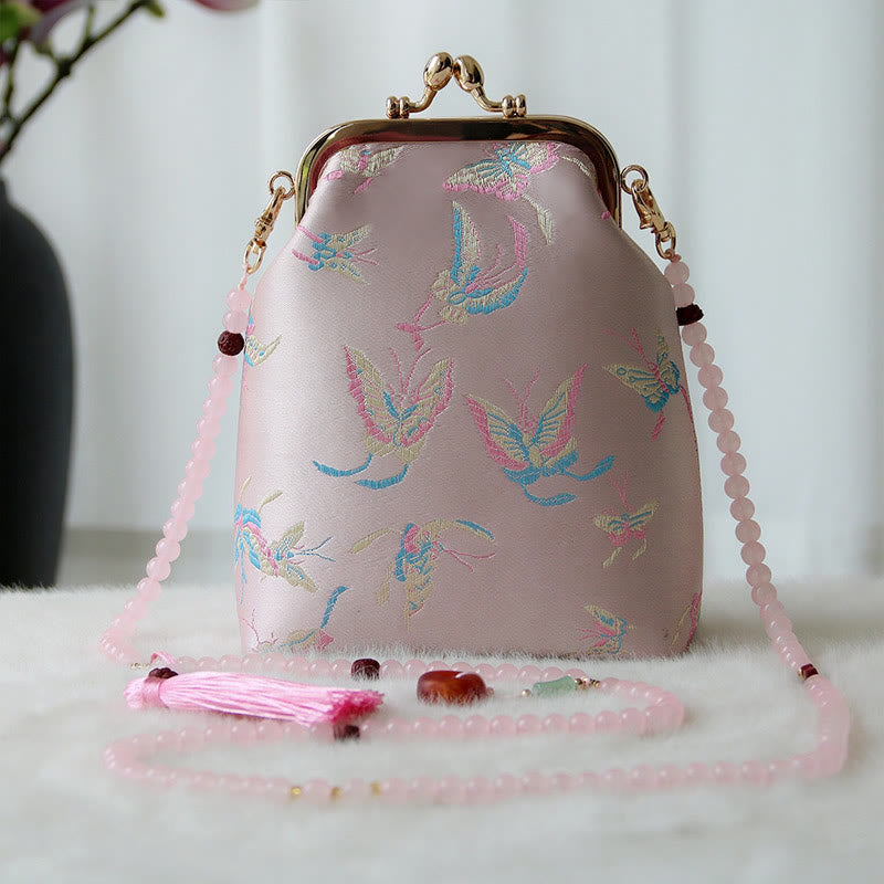 Retro Chinese Embroidery Pearl Chain Crossbody Bag Shoudler Bag