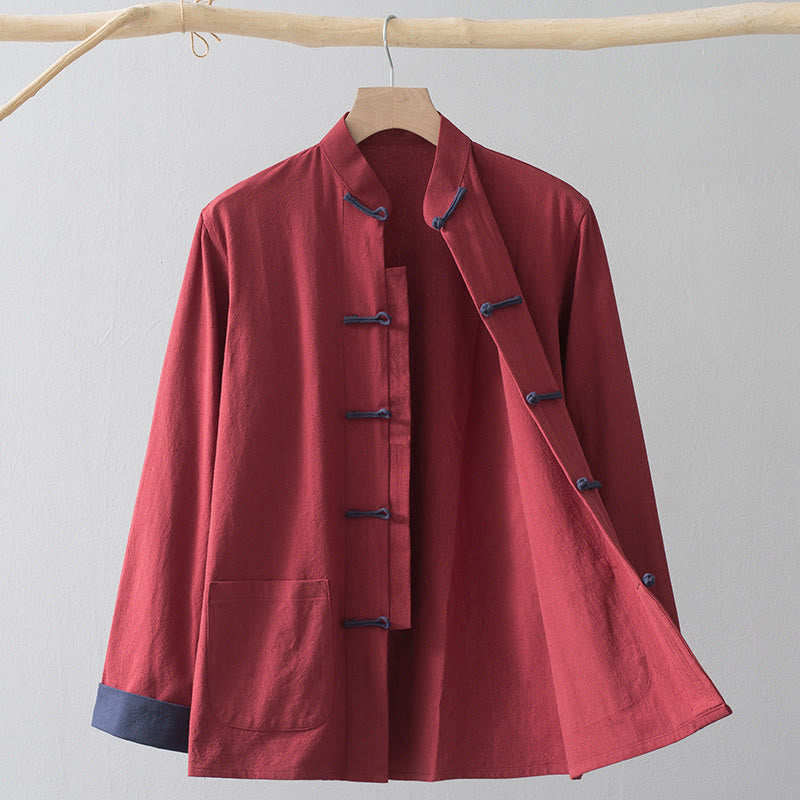 Frog-Button Chinese Tang Suit Shirt Cotton Linen Men Jacket Clothing