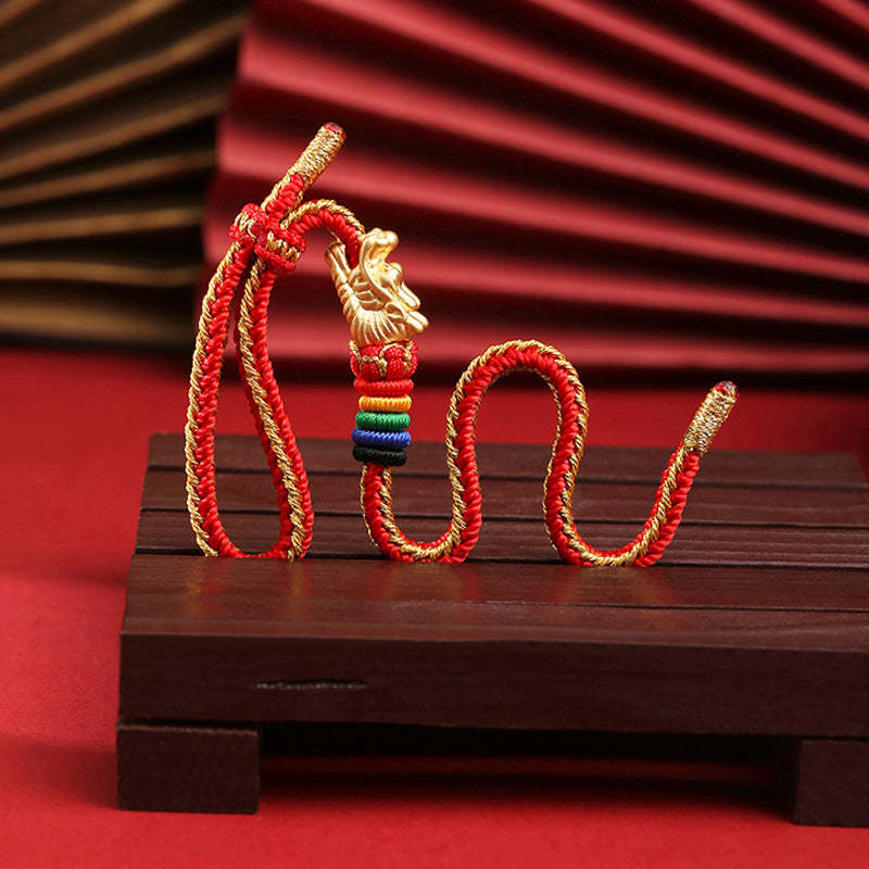 999 Sterling Silver Luck Year Of The Dragon Colorful Rope Bracelet