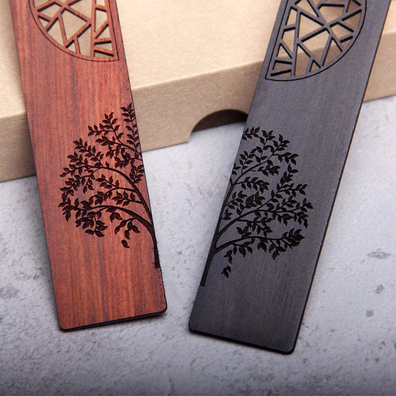 The Tree of Life Ebony Wood Small Leaf Red Sandalwood Bookmarks With Gift Box