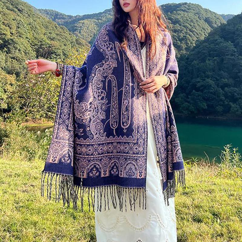 Vintage Tibetan Leaves Pattern Design Shawl Cozy Travel Scarf Wrap