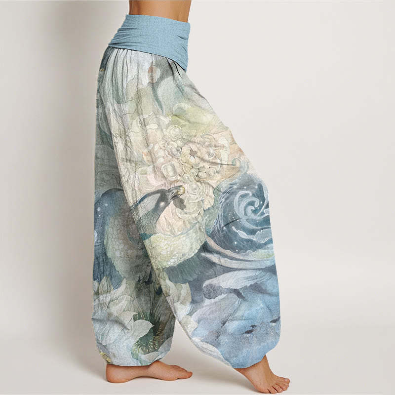 Phoenix Lotus Pattern Women's Elastic Waist Harem Pants
