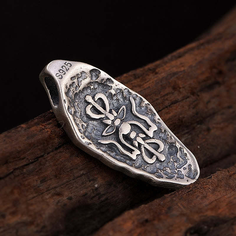 Tibetan 925 Sterling Silver Om Mani Padme Hum Dorje Vajra Engraved Strength Necklace Pendant