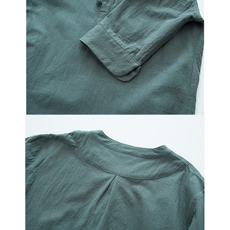 Solid Color Traditional Cotton Linen Short Sleeve T-shirt Pants Clothing Men's Set