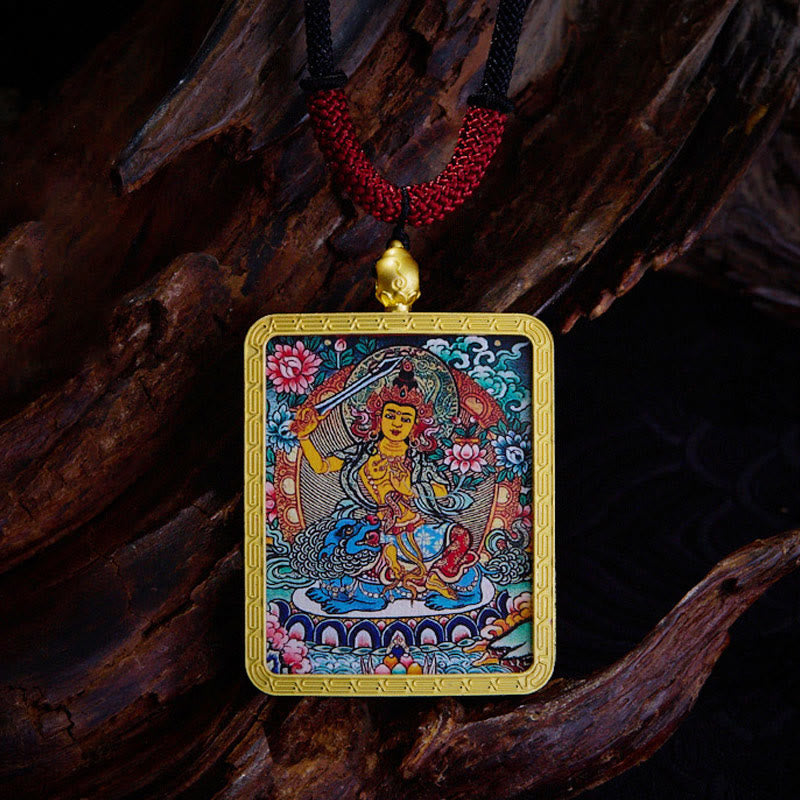 Tibetan Zakiram Nine-Tailed Fox Yellow God of Wealth Painted Thangka Hope Necklace Pendant