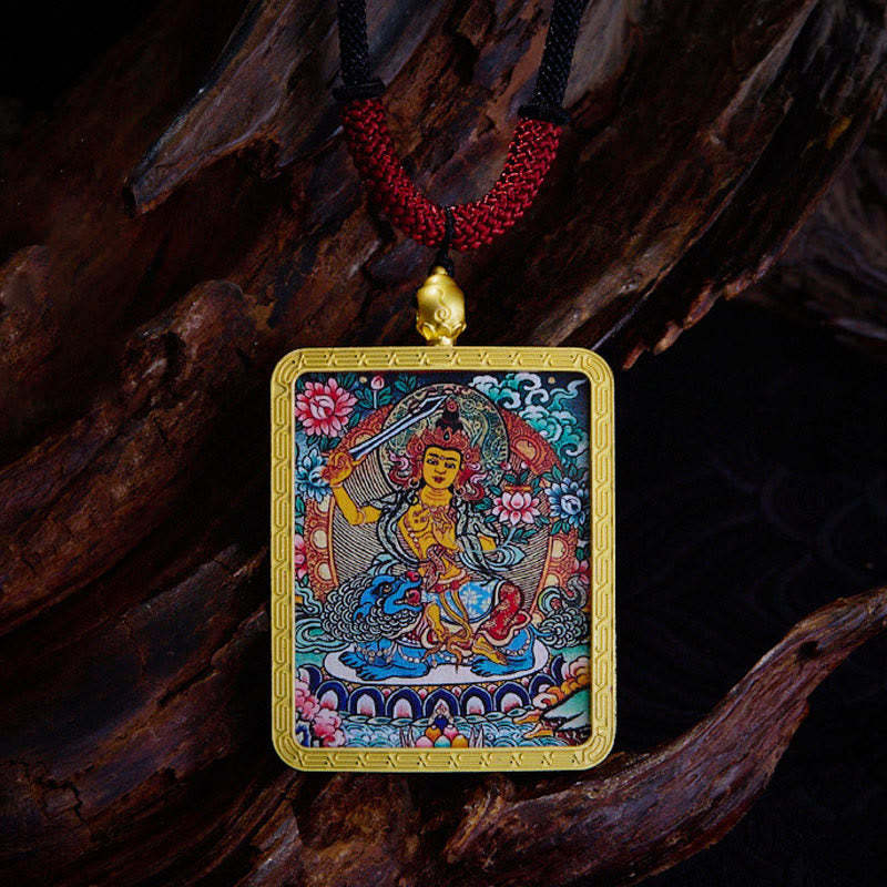 Tibetan Zakiram Nine-Tailed Fox Yellow God of Wealth Painted Thangka Hope Necklace Pendant