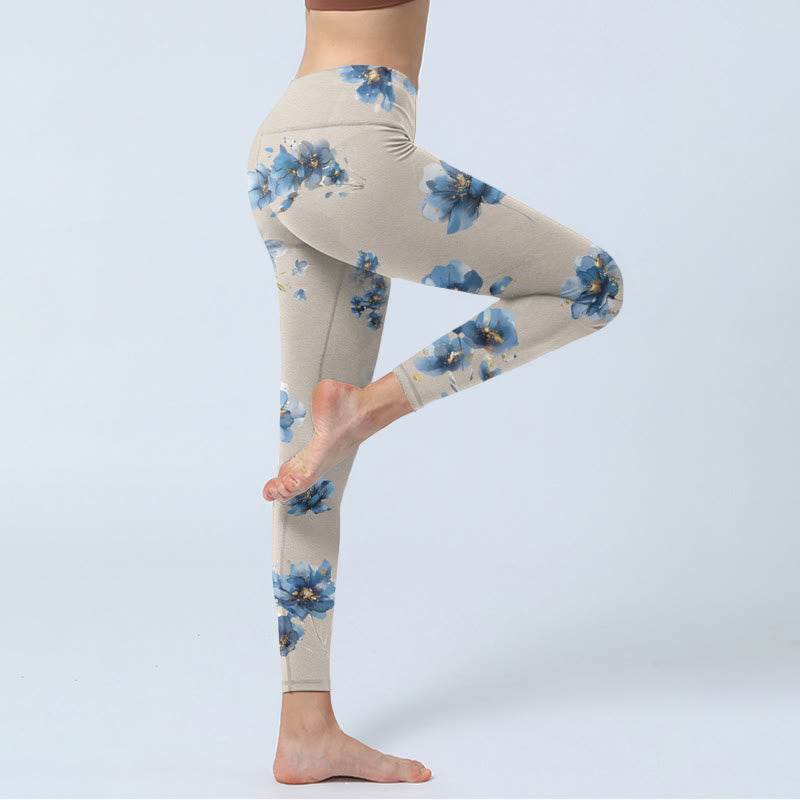 Dark Blue Flower Gym Leggings Women's Yoga Pants