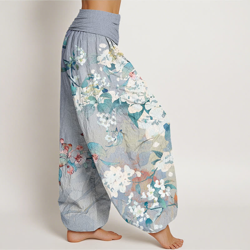 Casual Branch Flower Butterfly Women's Elastic Waist Harem Pants