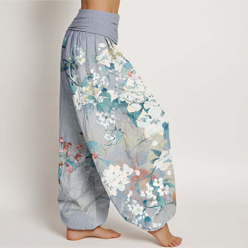 Casual Branch Flower Butterfly Women's Elastic Waist Harem Pants