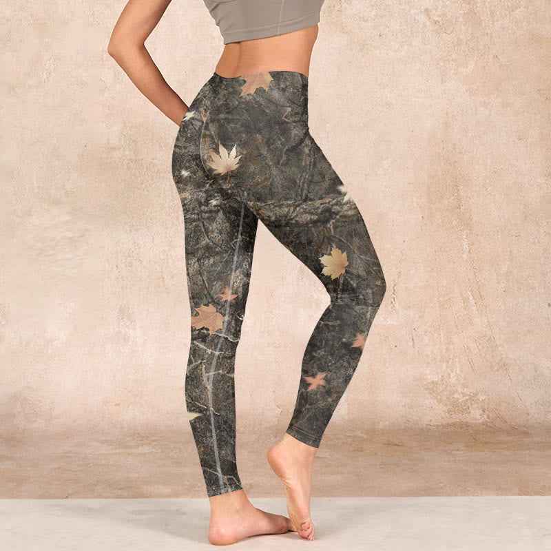 Maple Leaves Print Gym Leggings Women's Yoga Pants