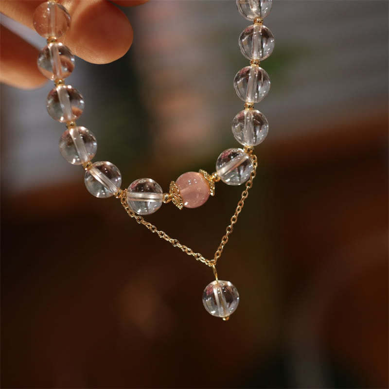 Natural Silver Sheen Obsidian Pink Crystal White Crystal Protection Yin Yang Color Couple Bracelet