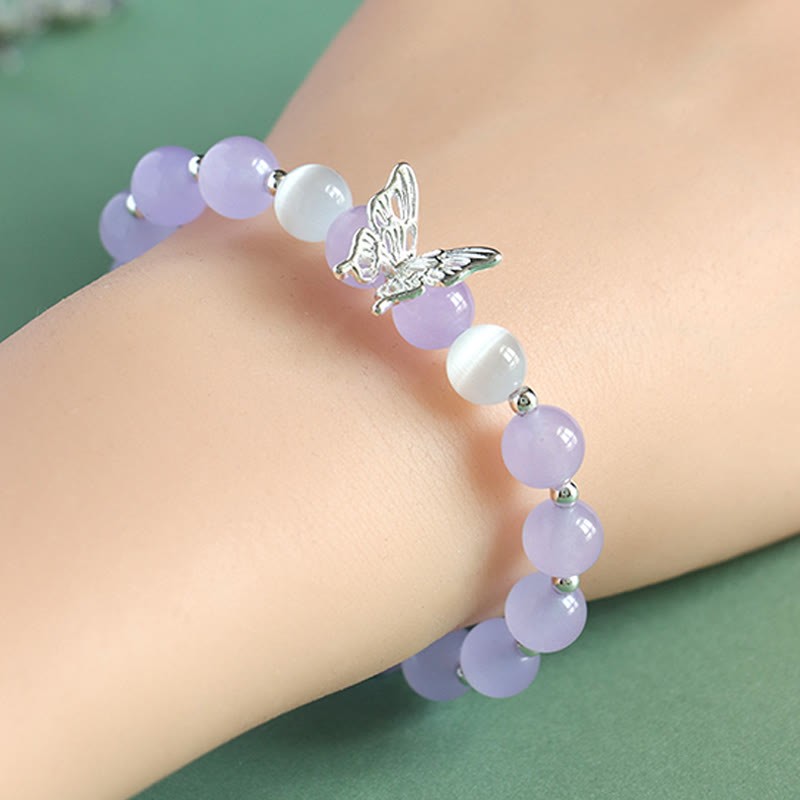 Blue Chalcedony Pink Crystal Purple Chalcedony Butterfly Energy Bracelet