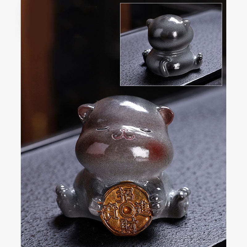 Color Changing Cute Mini Cat Resin Tea Pet Wealth Home Figurine Decoration
