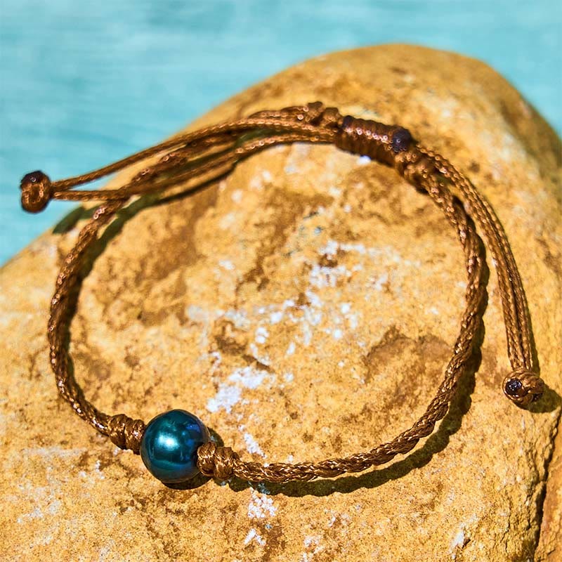 Natural Tahitian Black Pearl Bead Wax Rope Wisdom Bracelet
