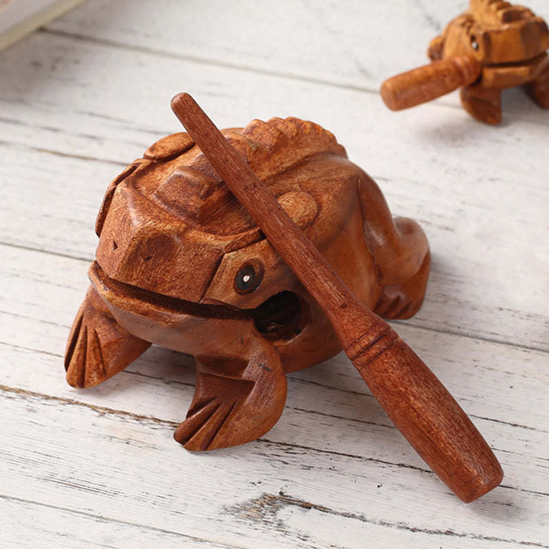Handcrafted FengShui Wealth Luck Frog Mini Wooden Croaking Frog Guiro Decoration
