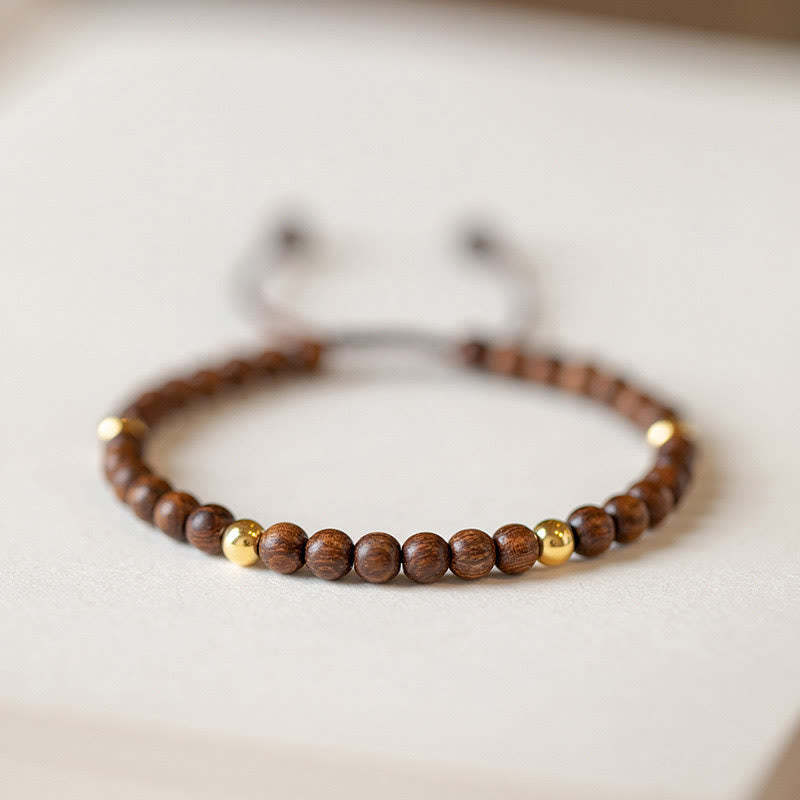 4mm Ultra-thin Sandalwood 14K Gold Plated Copper Beads Protection Bracelet