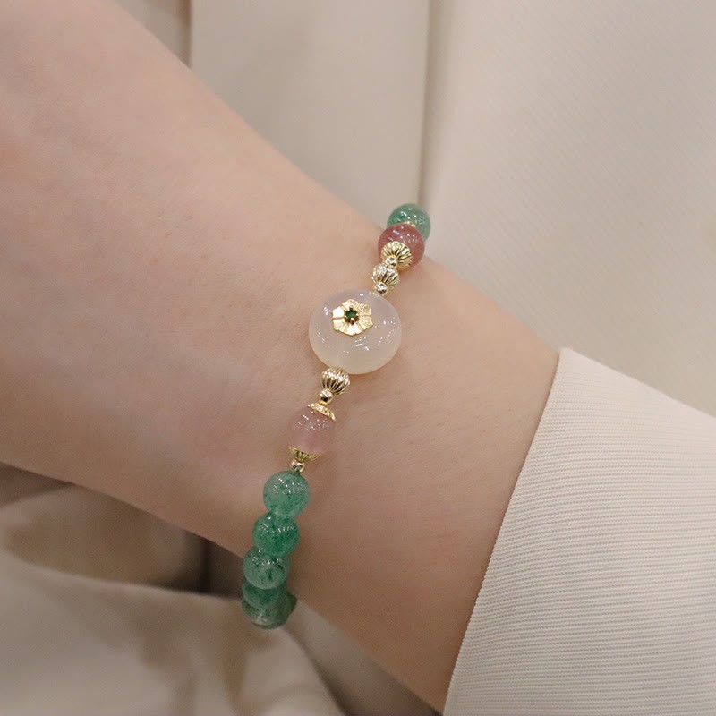 Natural Green Strawberry Quartz Chalcedony Flower Gratitude Bracelet