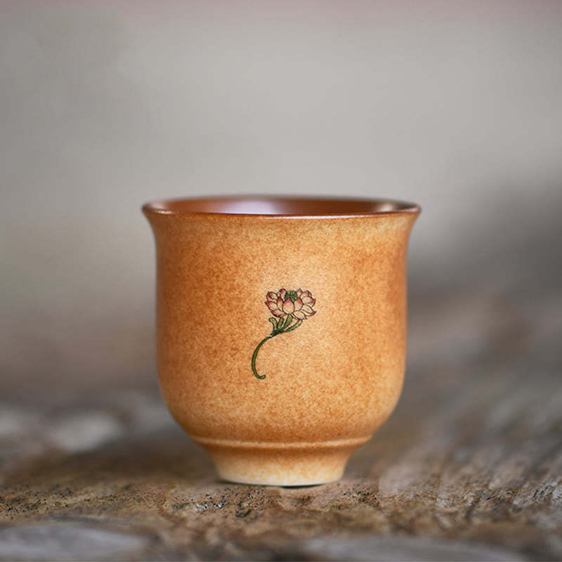 Small Dunhuang Frescoes Lotus Ceramic Teacup Kung Fu Tea Cup 90ml