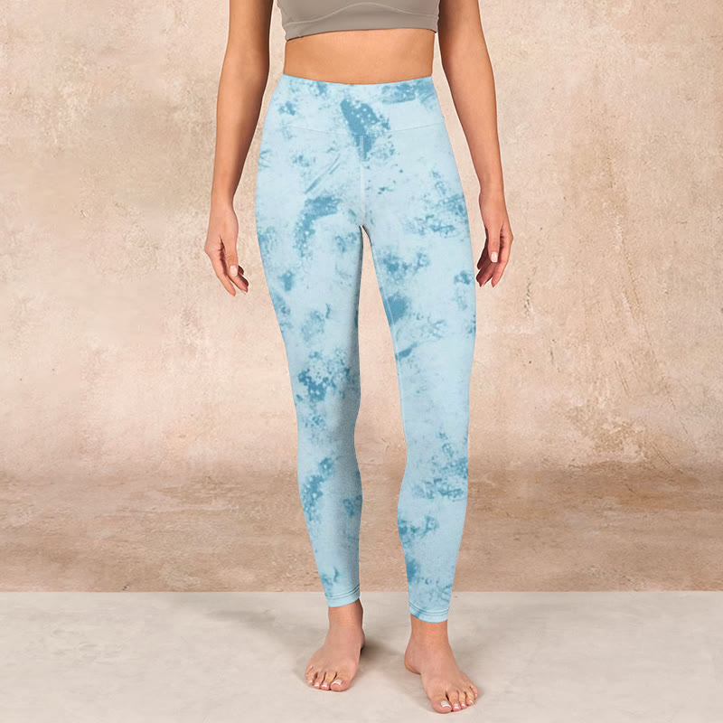 Light Blue Tie-dye Print Gym Fitness Leggings Women's Yoga Pants