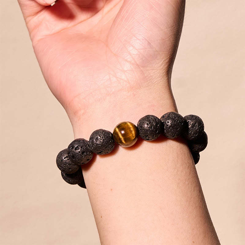 Lava Rock Tiger Eye Stone Peace Healing Bracelet
