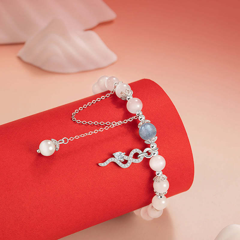 Chrysoberyl Cat Eye Moonstone 925 Sterling Silver Year of the Snake Peace Bracelet